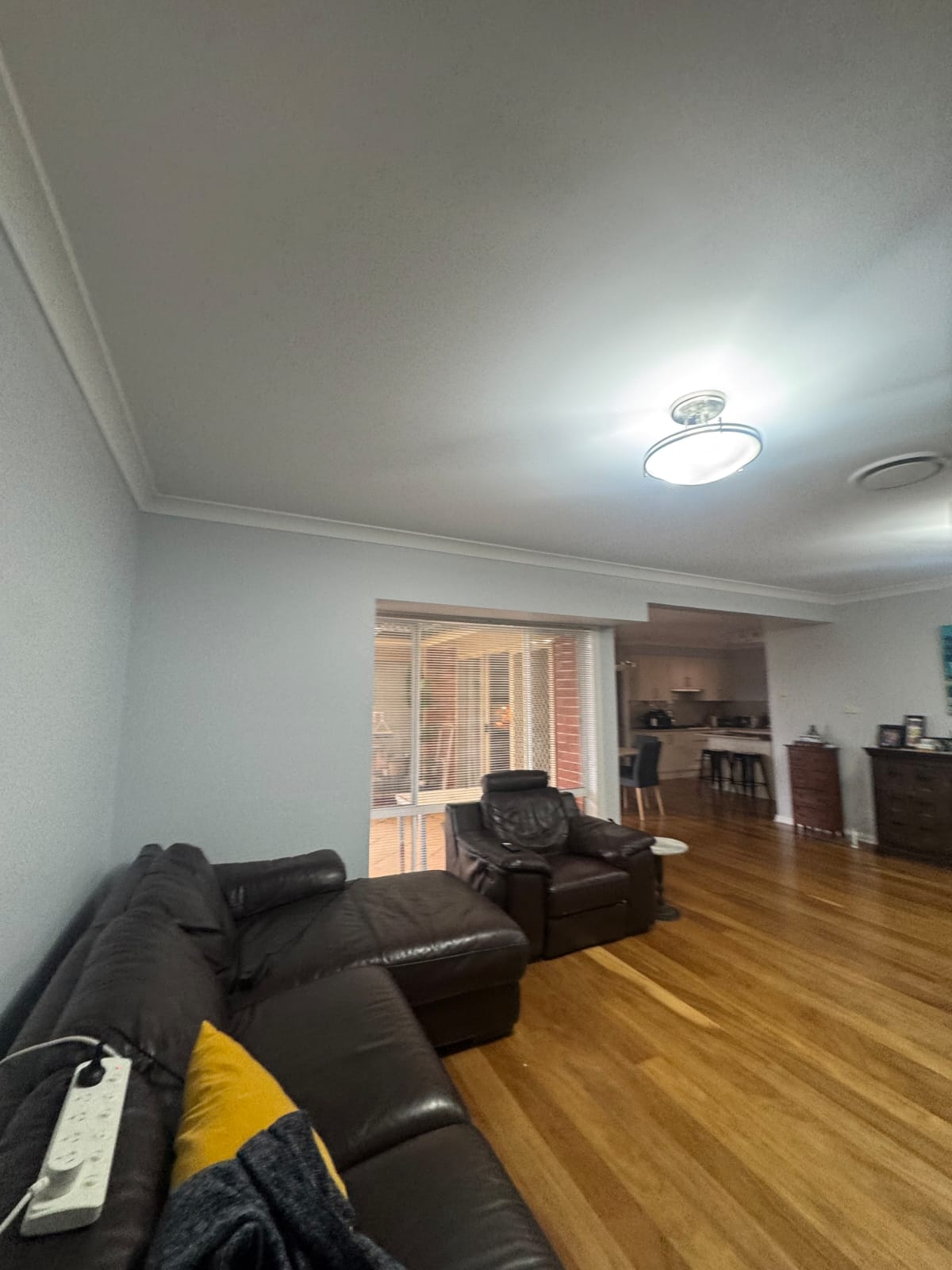 Modern condo hallway with accent wall